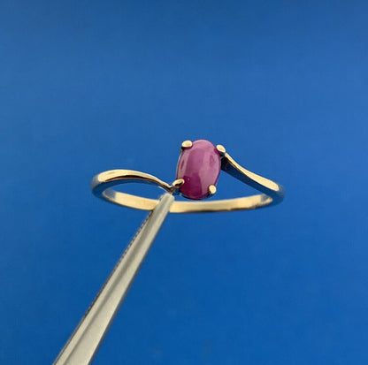 Designer 10K Yellow Gold Oval Pink Star Sapphire Solitaire Bypass Ring