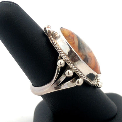 925 Sterling Silver Oval Bumble Bee Jasper Orange Gray Statement Ring