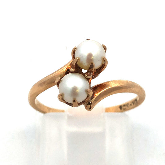 Designer PSCo 10K Yellow Gold Pearl Duo Bypass June Sweetheart Ring