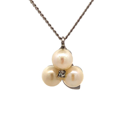 Designer 925 Sterling Silver Pearl Cubic Zirconia Clover Luck Pendant Necklace