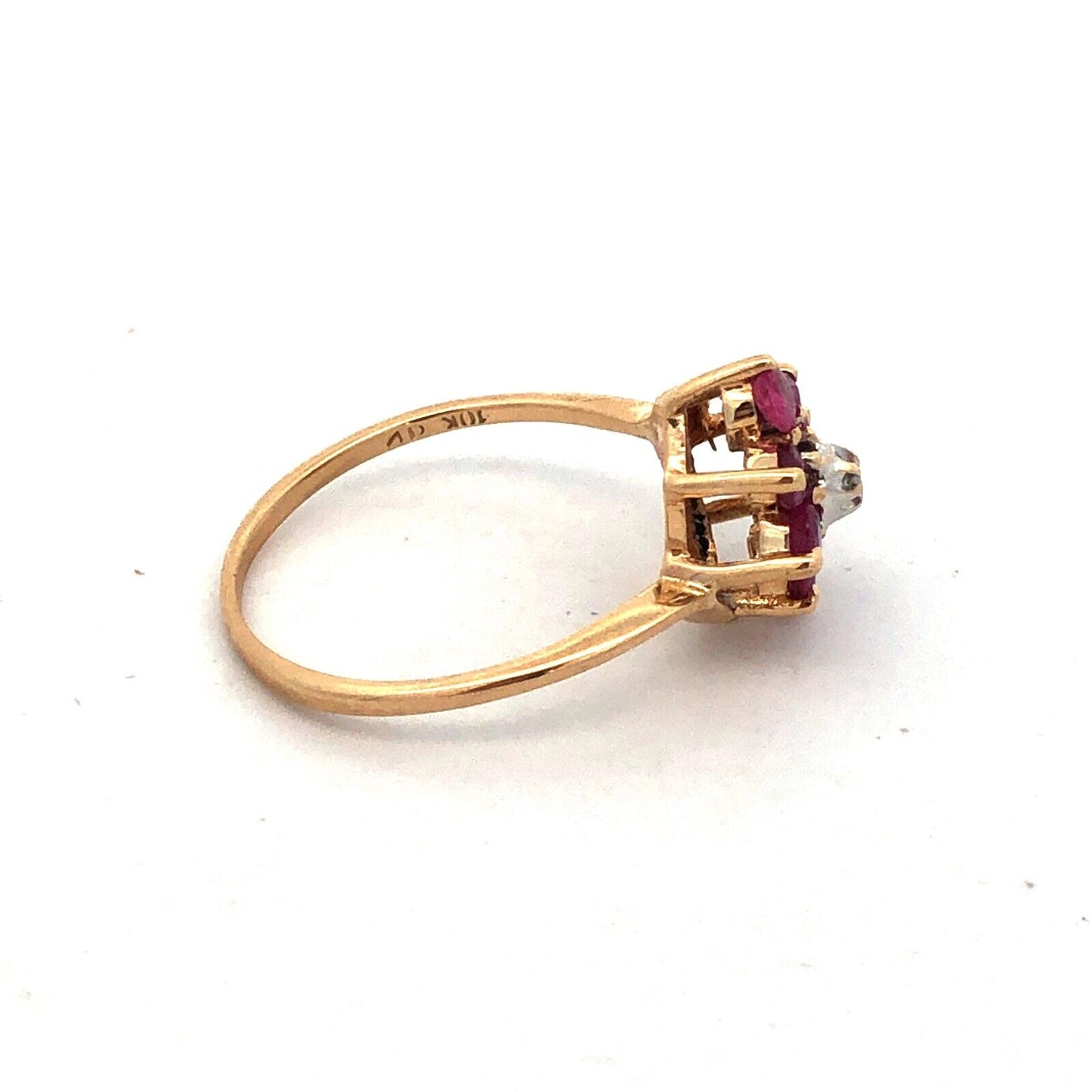 Designer 10K Yellow Gold Round Ruby Diamond Oval Cocktail Ring