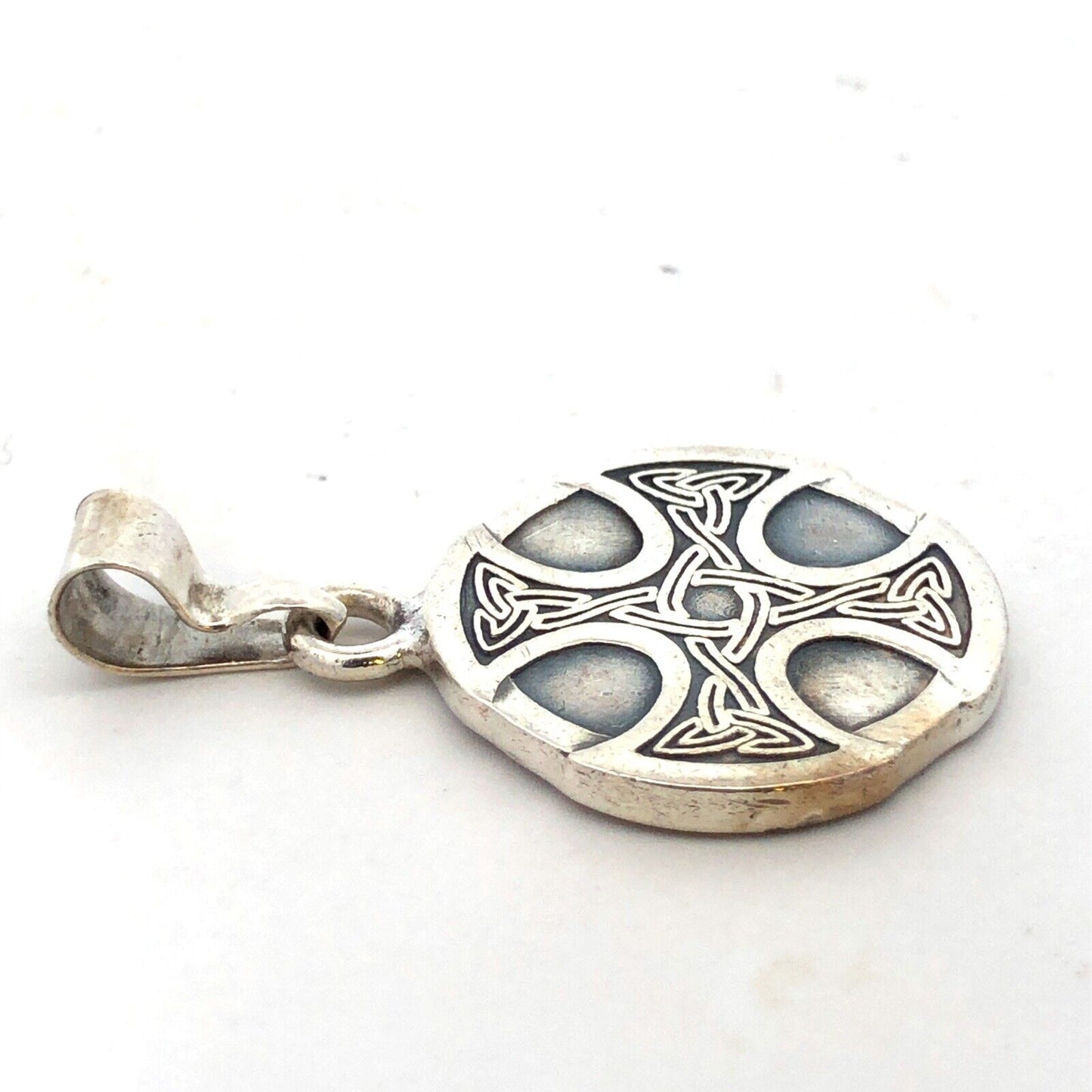 Vintage 925 Sterling Silver Celctic Cross Round Pendant