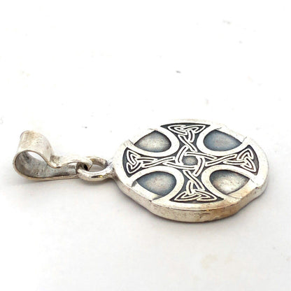 Vintage 925 Sterling Silver Celctic Cross Round Pendant