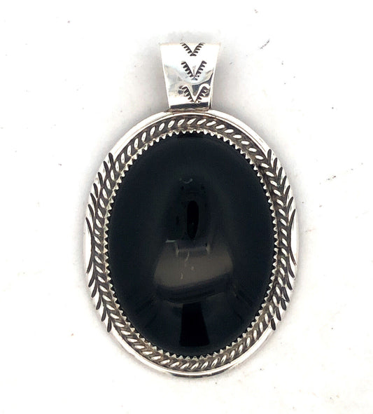 Native American 925 Sterling Silver Black Onyx Storyteller Statement Pendant