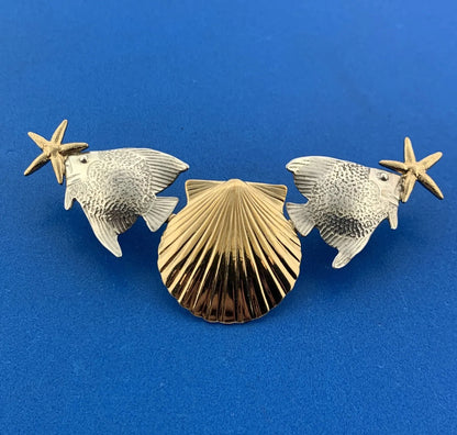 Courtney Peterson 925 Sterling Silver Two Tone Fish Shell Ocean Slide Pendant
