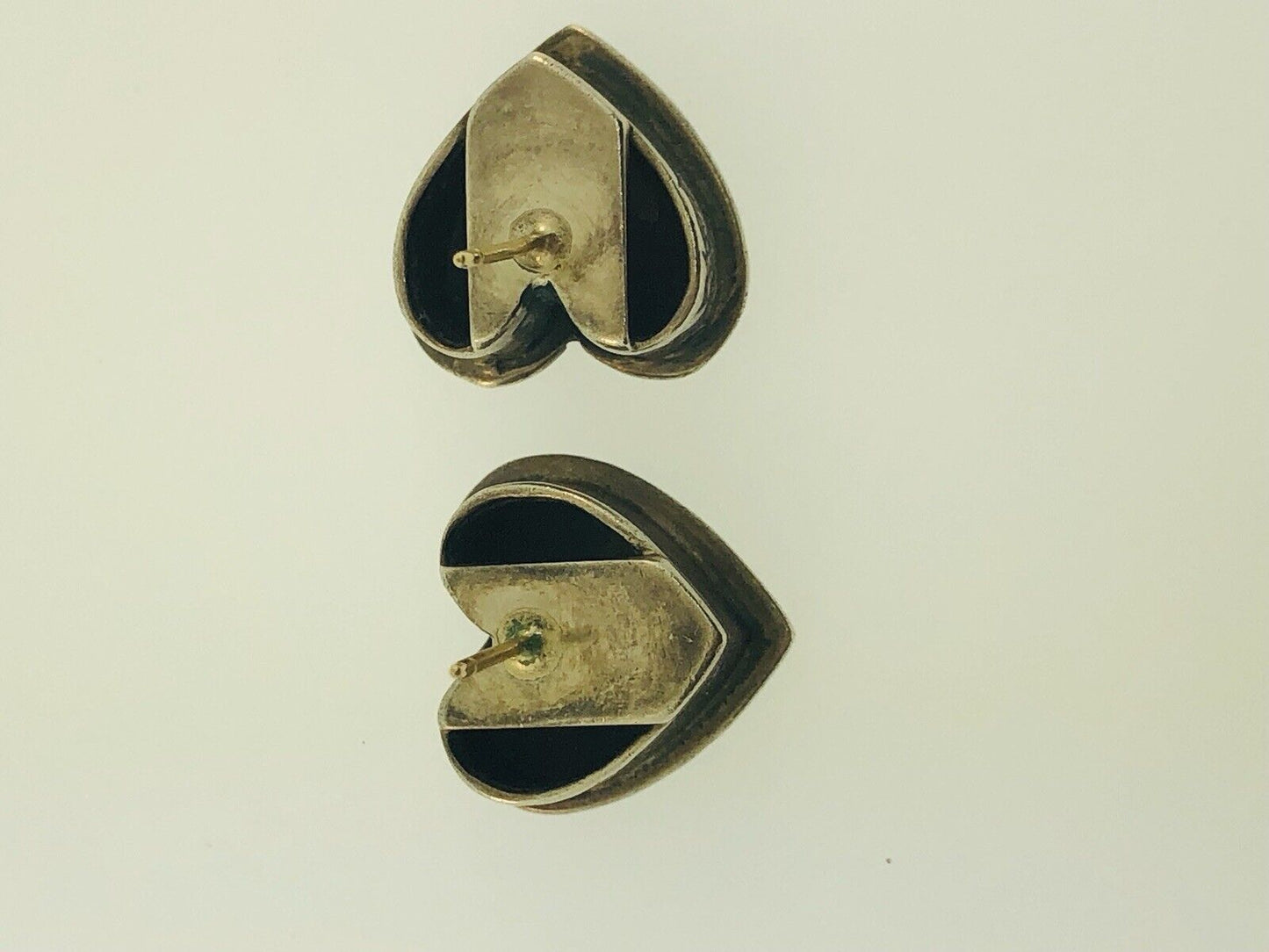 Retired Mignon Faget 14K Yellow Gold Sterling Silver Hard Hearts Stud Earrings