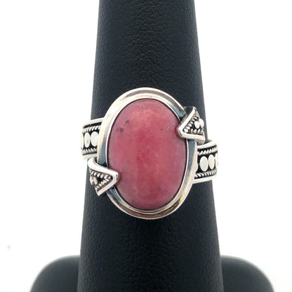 Designer BA Suarti 925 Sterling Silver Oval Pink Jasper Cabochon Solitaire Ring
