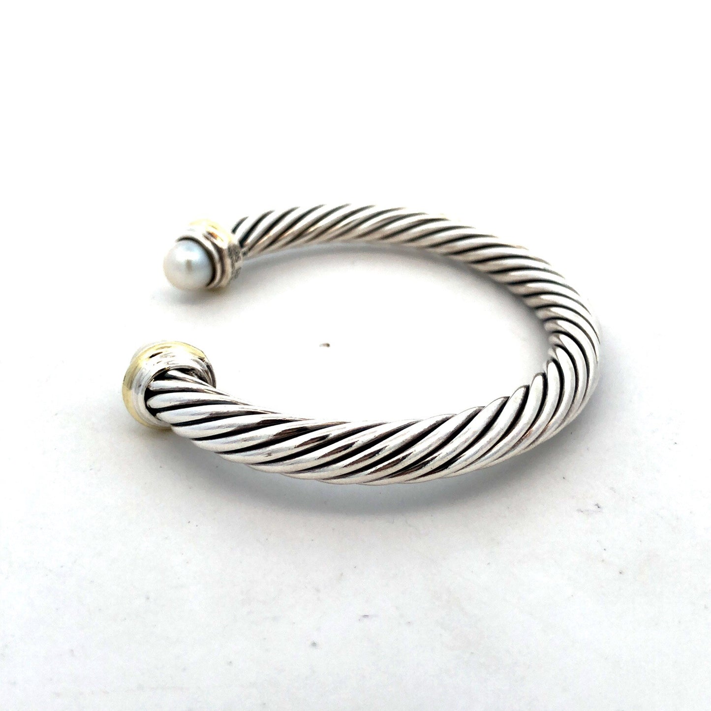 925 Sterling Silver David Yurman 14K Gold Pearl Classic Cable Cuff Bracelet