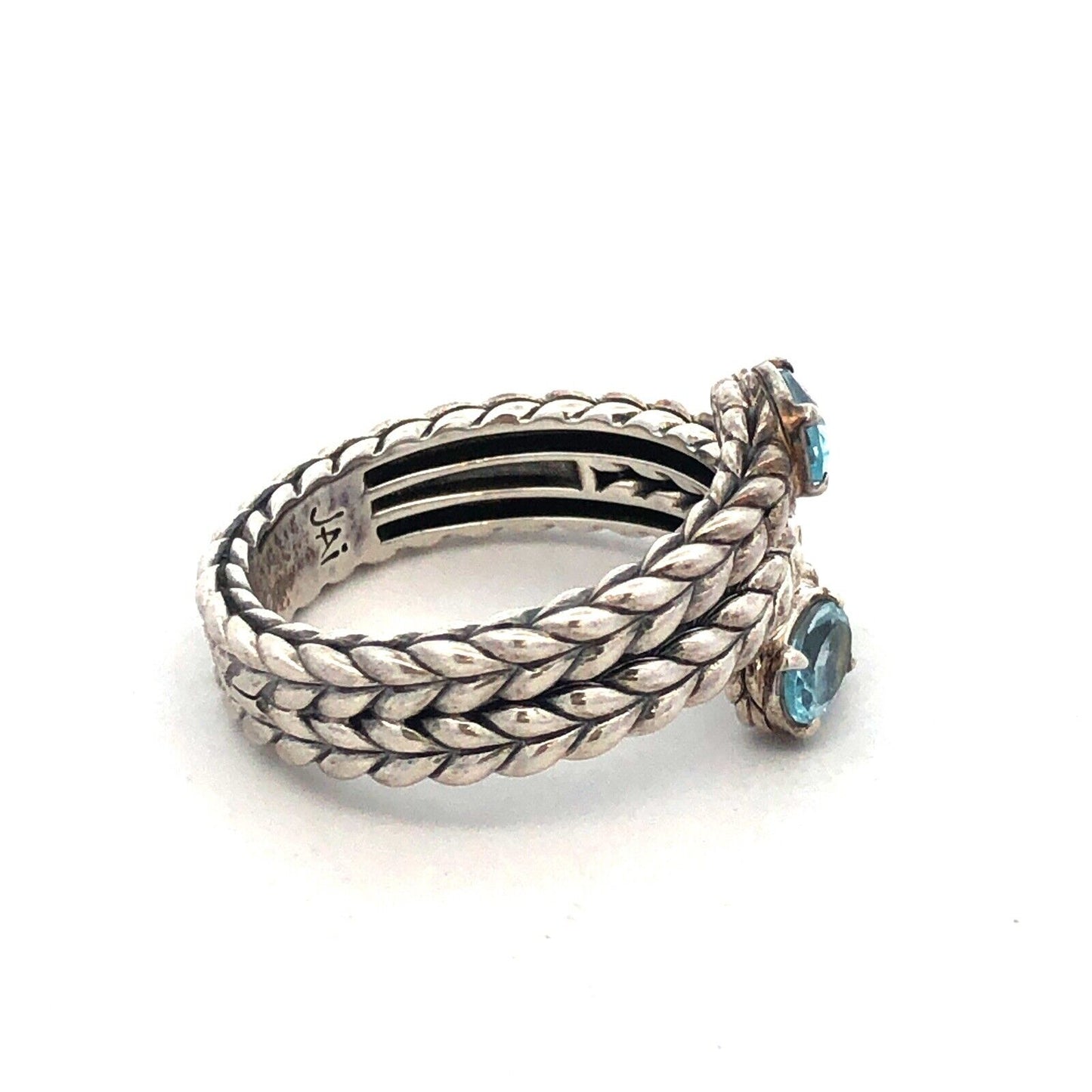 Designer John Hardy JAi 925 Sterling Silver Blue Topaz Braided Wrap Band Ring