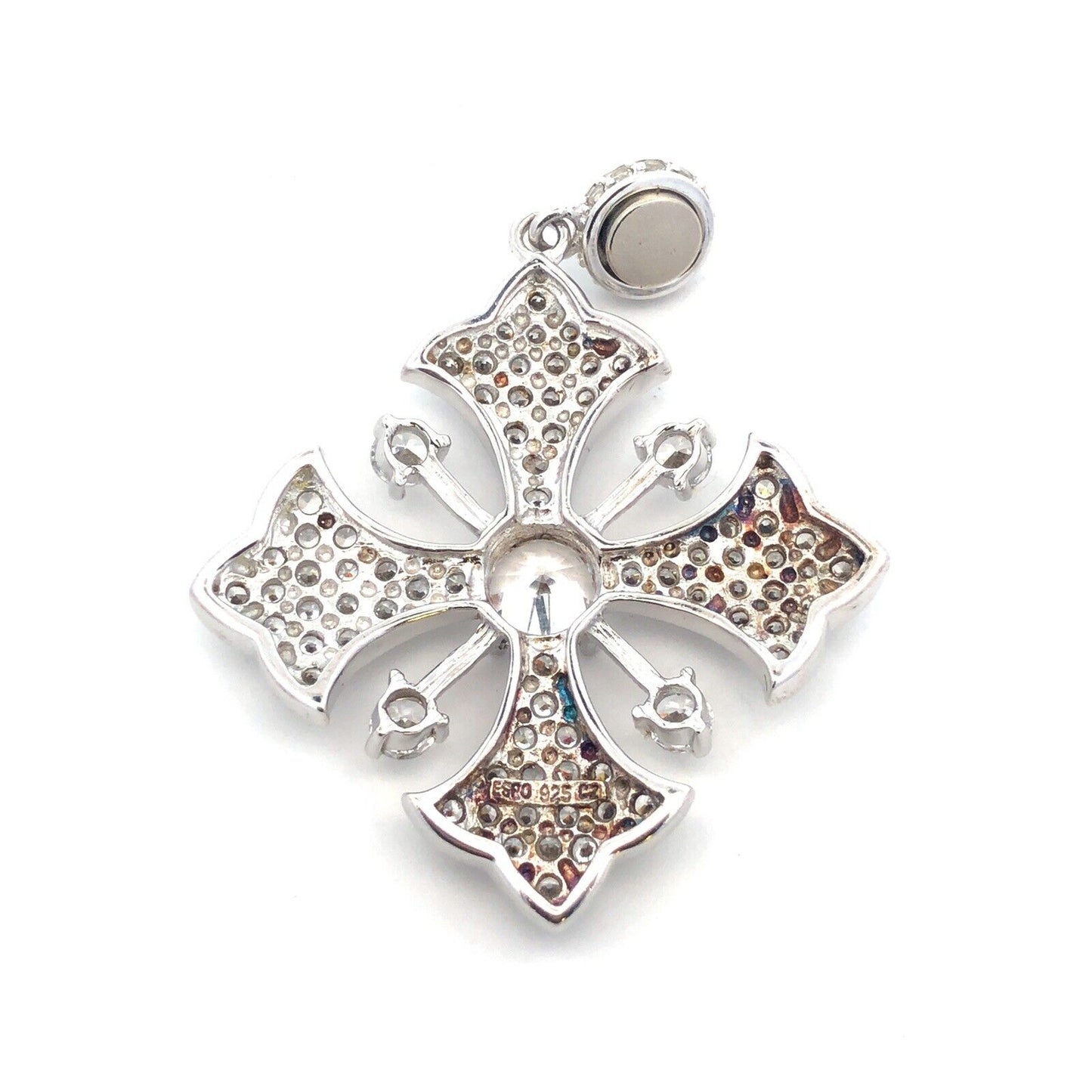 Joseph Esposito ESPO 925 Sterling Silver CZ Cross Star Magnetic Enhancer Pendant