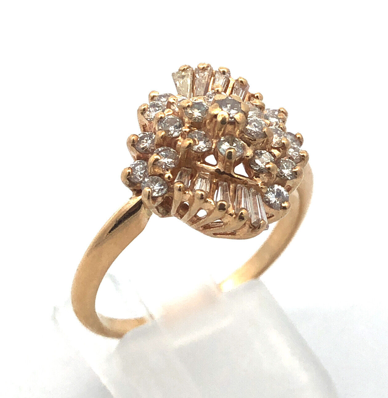 Designer 14K Yellow Gold Diamond Waterfall Cluster Statement Cocktail Ring