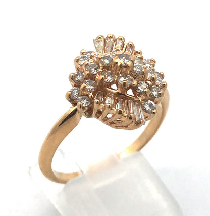 Designer 14K Yellow Gold Diamond Waterfall Cluster Statement Cocktail Ring