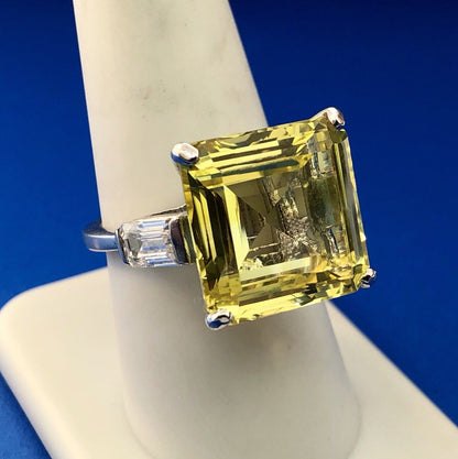 Spectacular Sterling Silver 925 Yellow White CZ Statement Fashion Cocktail Ring