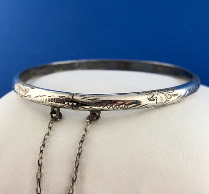 Vintage Sterling Silver 925 Floral Scroll Engraved Bangle Bracelet