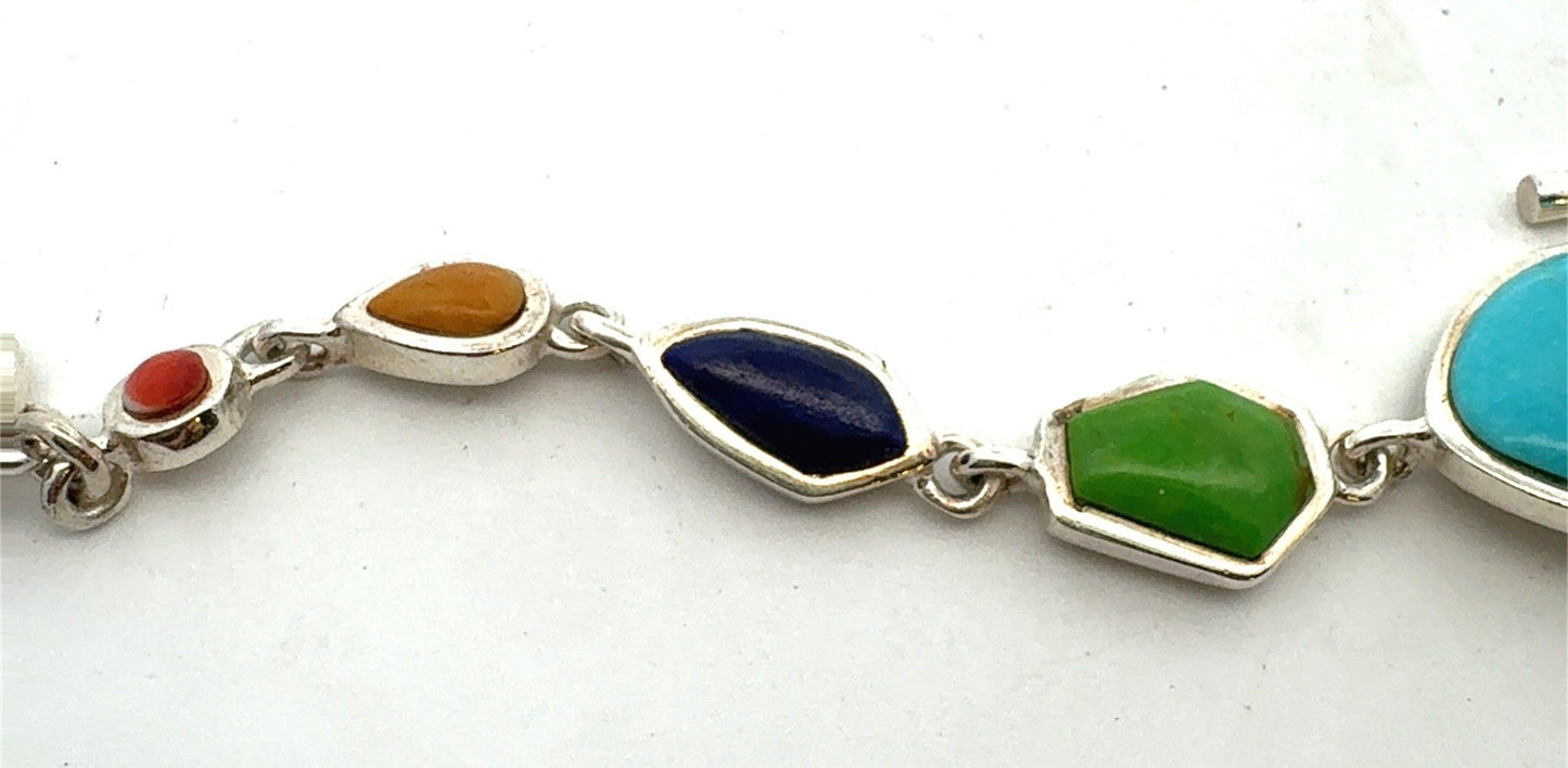 Barse 925 Sterling Silver Turquoise Lapis Lazuli Jasper Coral Station Bracelet