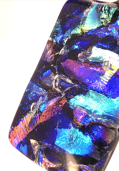 925 Sterling Silver Modernist  Multicolor Diachroic Glass Rectangle Pendant