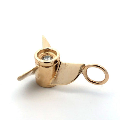 Designer 14K Yellow Gold Diamond Ship Airplane Propeller Statement Charm Pendant