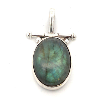 Vintage 925 Sterling Silver Oval Cabochon Labradorite Statement Pendant