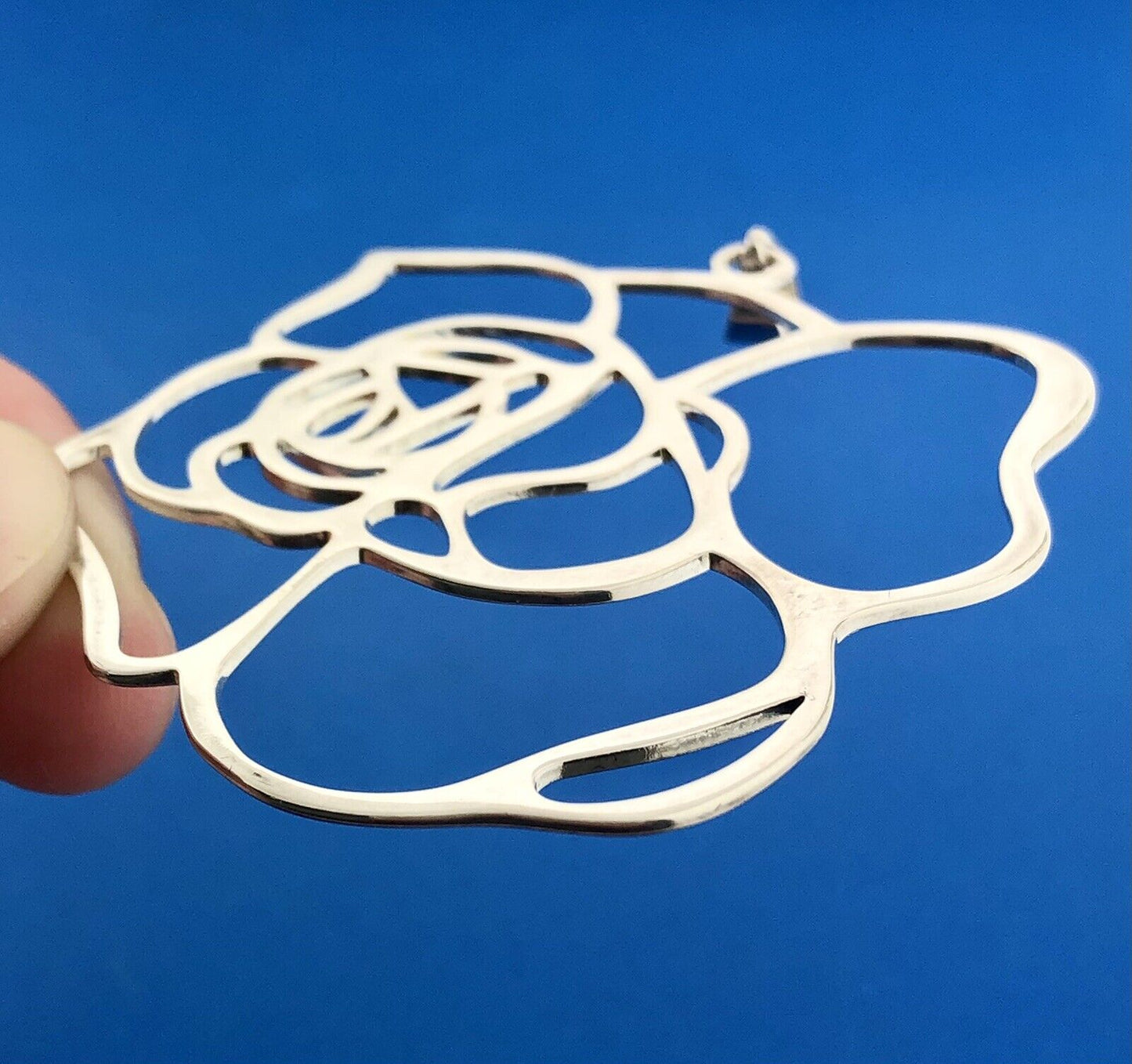 Estate FAS 925 Sterling Silver Rose Flower Bouquet Cut Out Statement Pendant