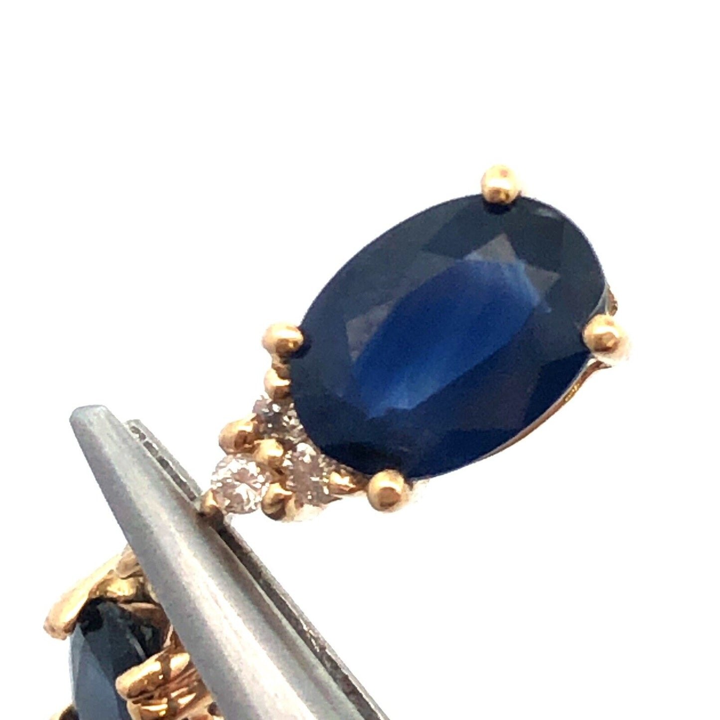 Designer 14K Yellow Gold Oval Blue Sapphire Duo Diamond Accented Pendant