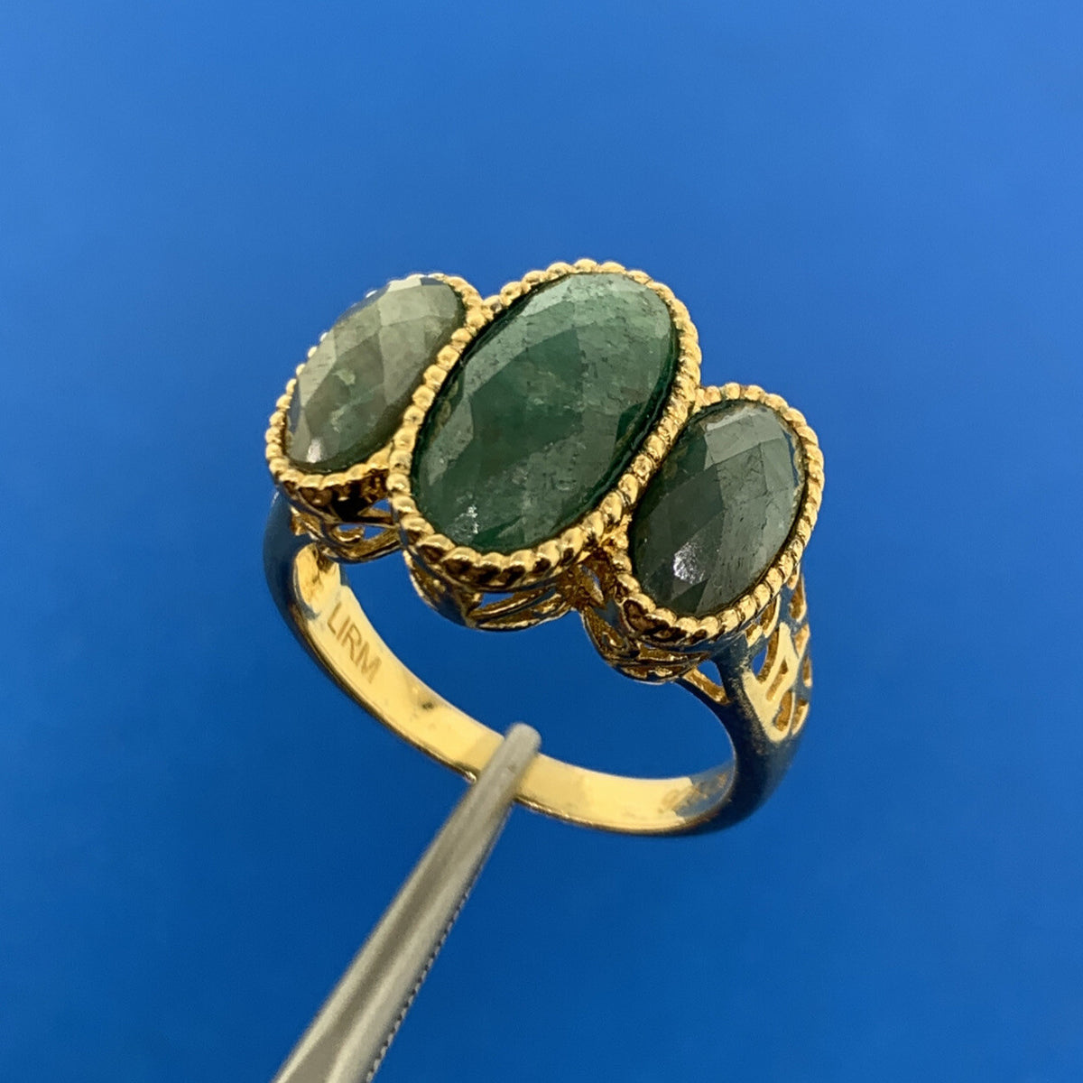 Designer Vermeil Sterling Silver 925 LIRM Faceted Green Onyx Statement Ring