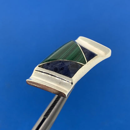 Escorcia Taxco Mexico 950 Silver Lapis Lazuli Malachite Inlay Modernist Earrings