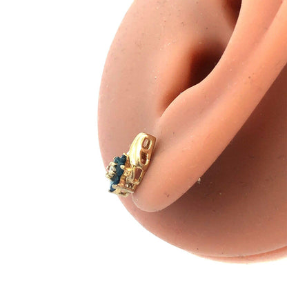 14K Yellow Gold Diamond Sapphire Floral Cluster September Anniversary Earrings