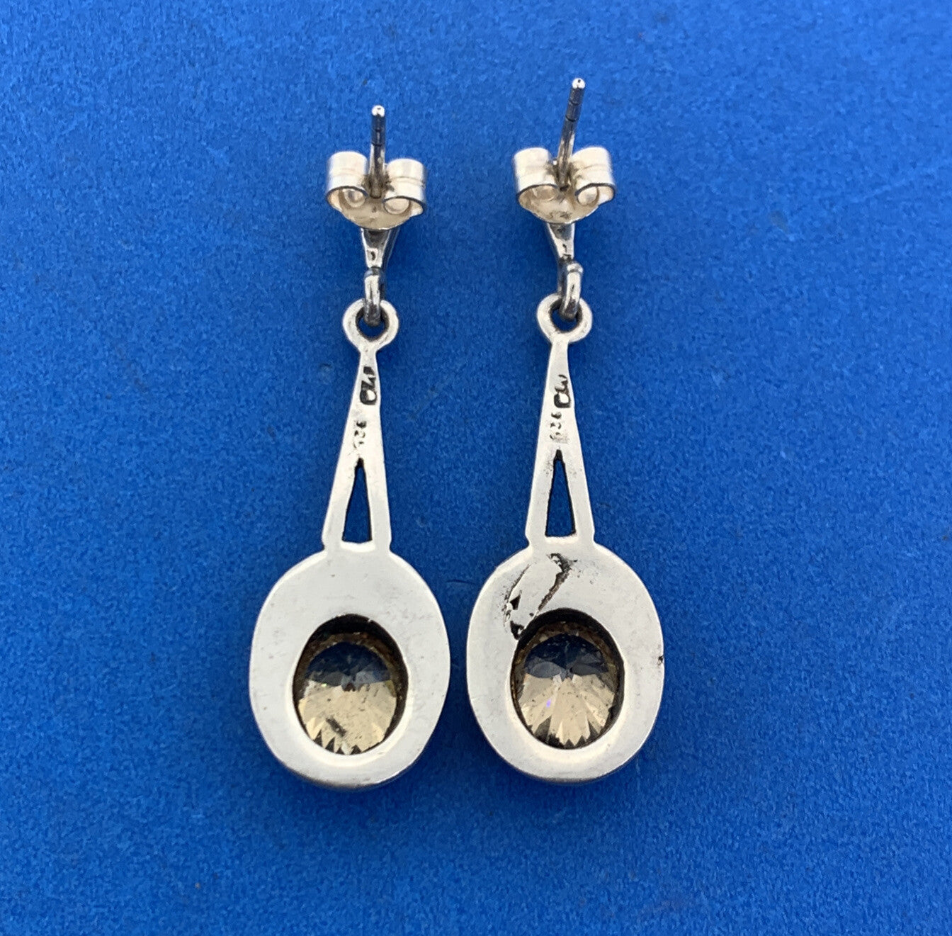 Art Deco Artisan 925 Sterling Silver Citrine Marcasite Drop Dangle Earrings