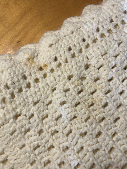 Hand Crocheted Knited Cream Colored Unisex Square Baby's Blanket