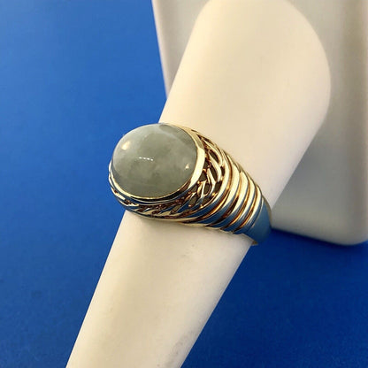 Designer PDV 14K Yellow Gold Oval Jade Jadeite Modernist Ribbed Dome Ring