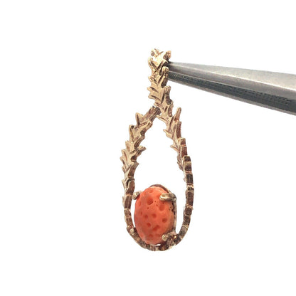 Designer WELLS 925 Sterling Silver Gold Vermeil Oval Coral Vine Leaf Pendant