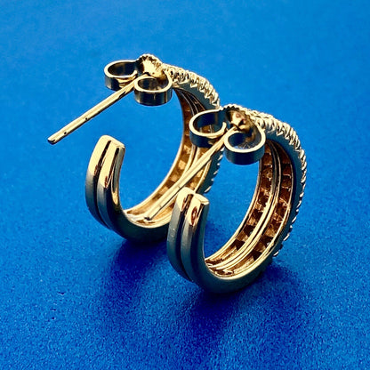 Classic 14K Yellow Gold Diamond Double Elongated Open Hoop Pierced Earrings