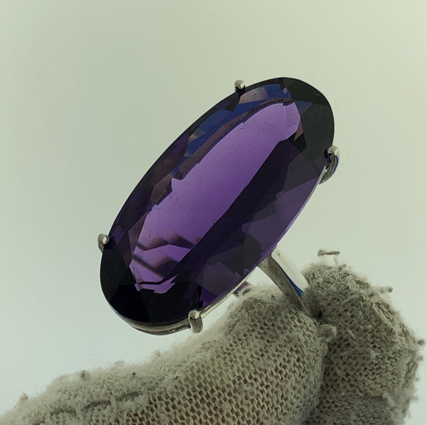Stunning 925 Sterling Silver Oval Faceted Amethyst Statement Cocktail Ring