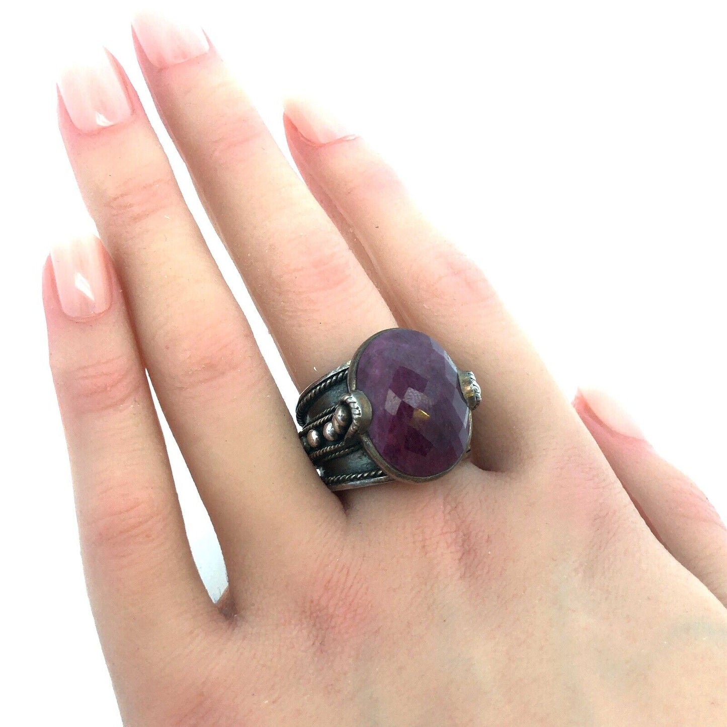 Designer 925 Sterling Silver Oval Cushion Ruby Statement Cocktail Ring