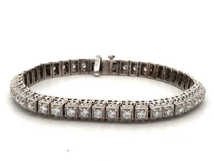 Designer 14K White Gold Round Diamond Open Work Statement Tennis Bracelet