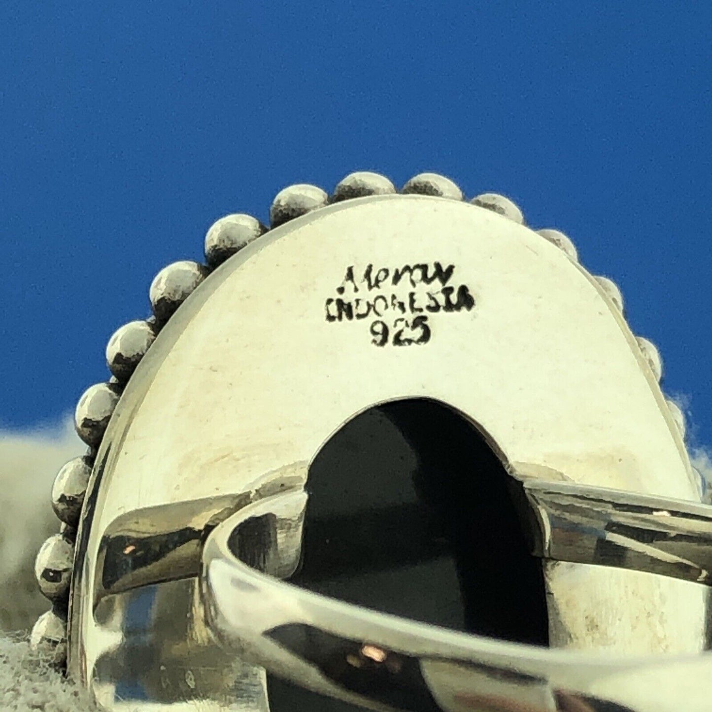 Vintage Mexico Modernist Merav Sterling Silver 925 Abalone Statement Ring