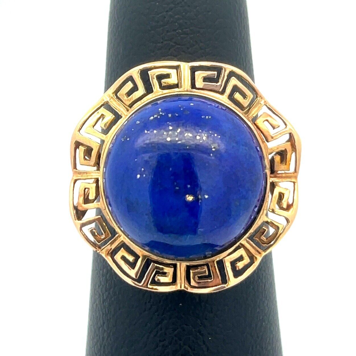 Designer 14K Yellow Gold Lapis Lazuli Cabochon Statement Cocktail Ring
