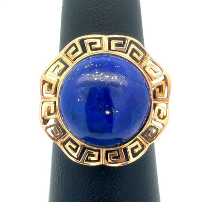 Designer 14K Yellow Gold Lapis Lazuli Cabochon Statement Cocktail Ring