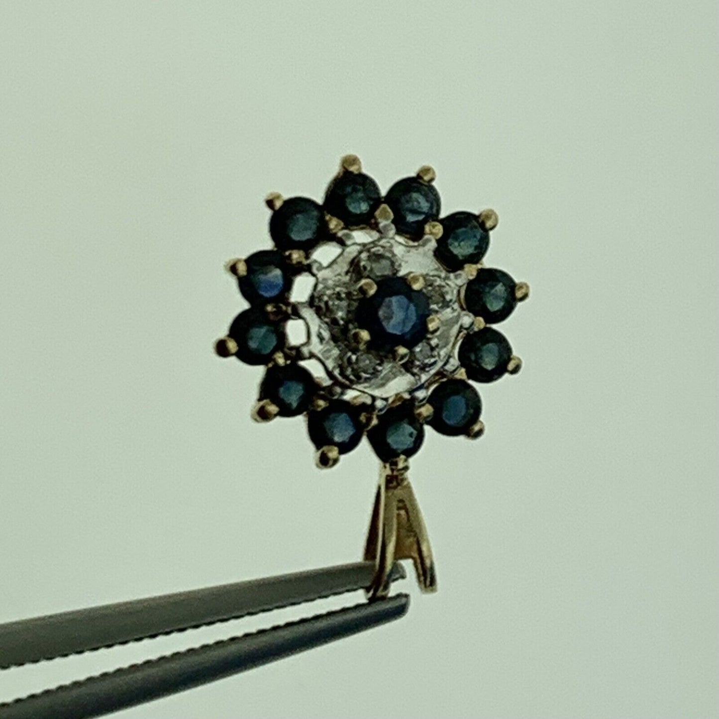 Vintage 14K Yellow White Gold Blue Sapphire Diamond Accent Anniversary Pendant