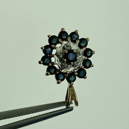 Vintage 14K Yellow White Gold Blue Sapphire Diamond Accent Anniversary Pendant