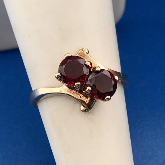Designer 10K Yellow Gold Red Spinel Duo January Anniversary Modern Bypass Ring