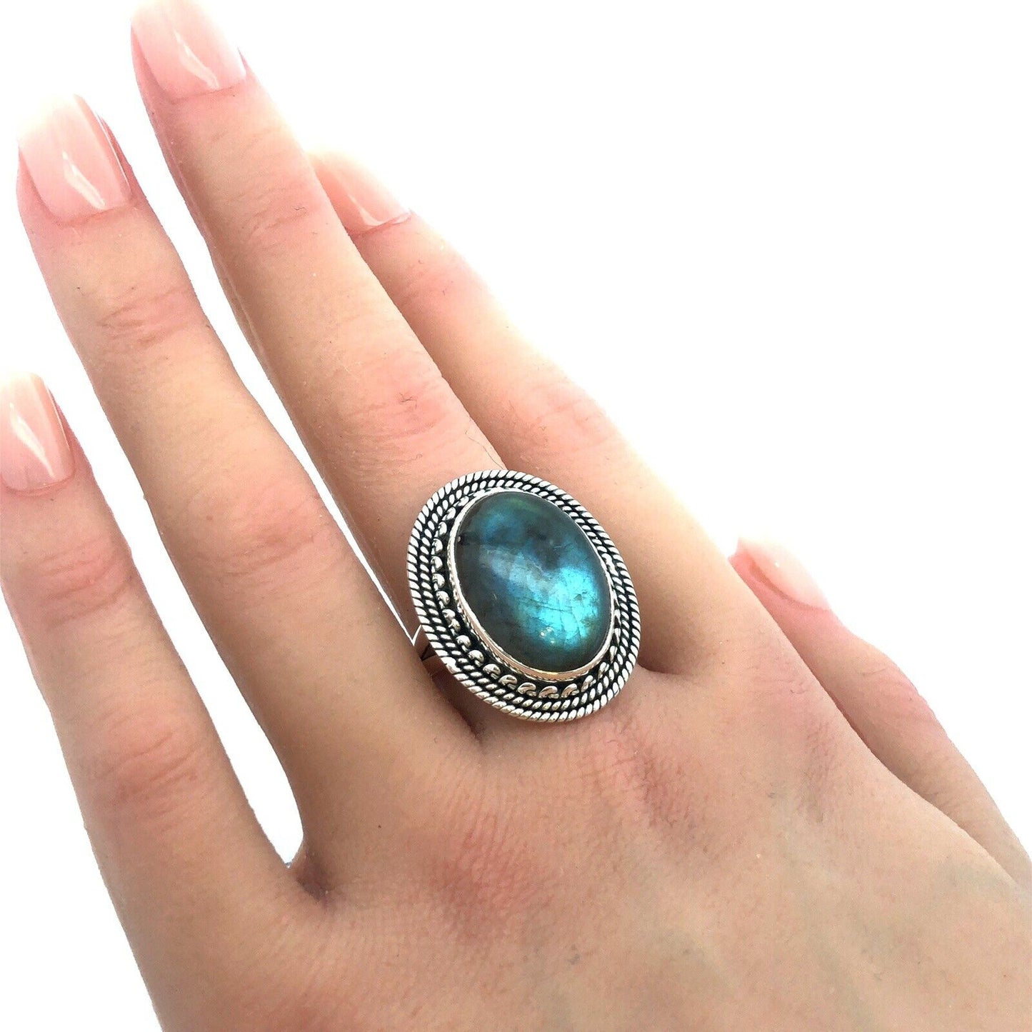 Designer YS 925 Sterling Silver Oval Labradorite Statement Ring