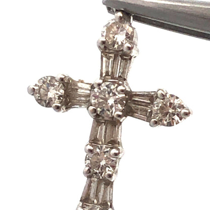 18K White Gold Round & Baguette Diamond Encrusted Religious Cross Pendant