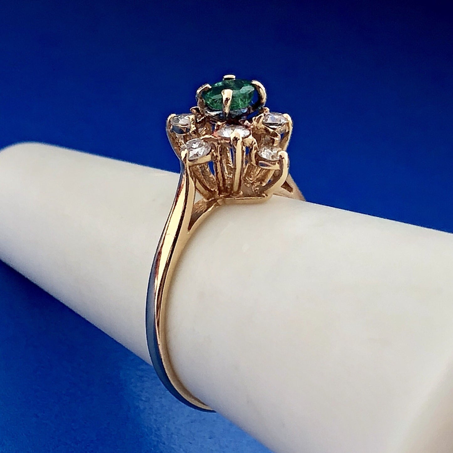 Brilliant 14K Yellow Gold Emerald Diamond Accent May Anniversary Cocktail Ring
