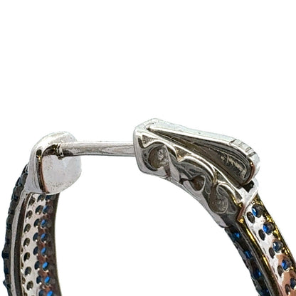 Designer 925 Sterling Silver Blue Quartz Pave Oval Inside Out Hoop Earrings