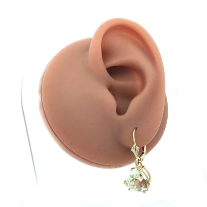 14K Yellow Gold Designer Trillion Honey Lemon Quartz  Leverback Dangle Earrings