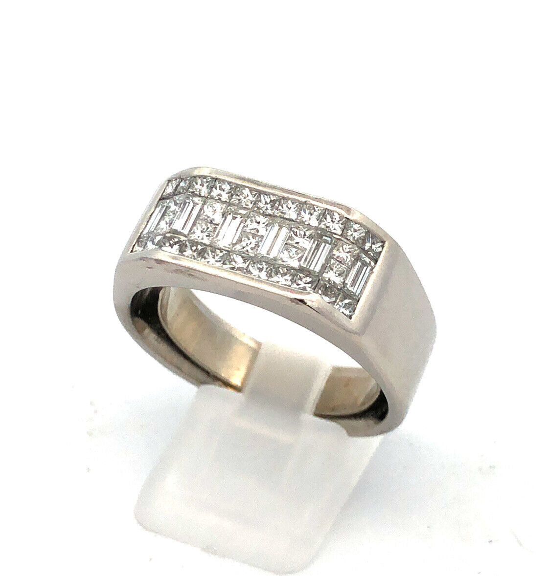 Platinum Pave Princess Diamond Bar Men's Statement Band Ring