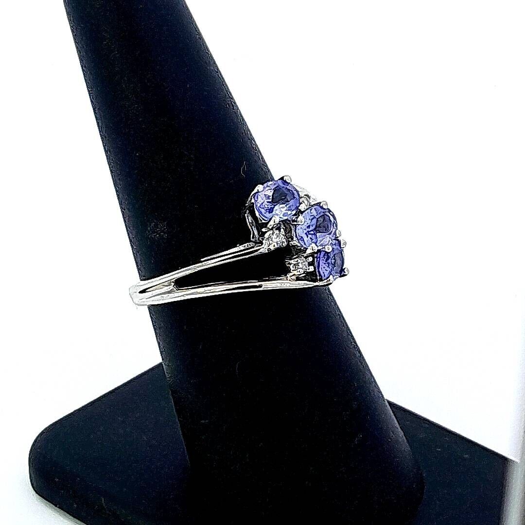 Designer 14K White Gold Oval Tanzanite Diamond Accented Anniversary Ring