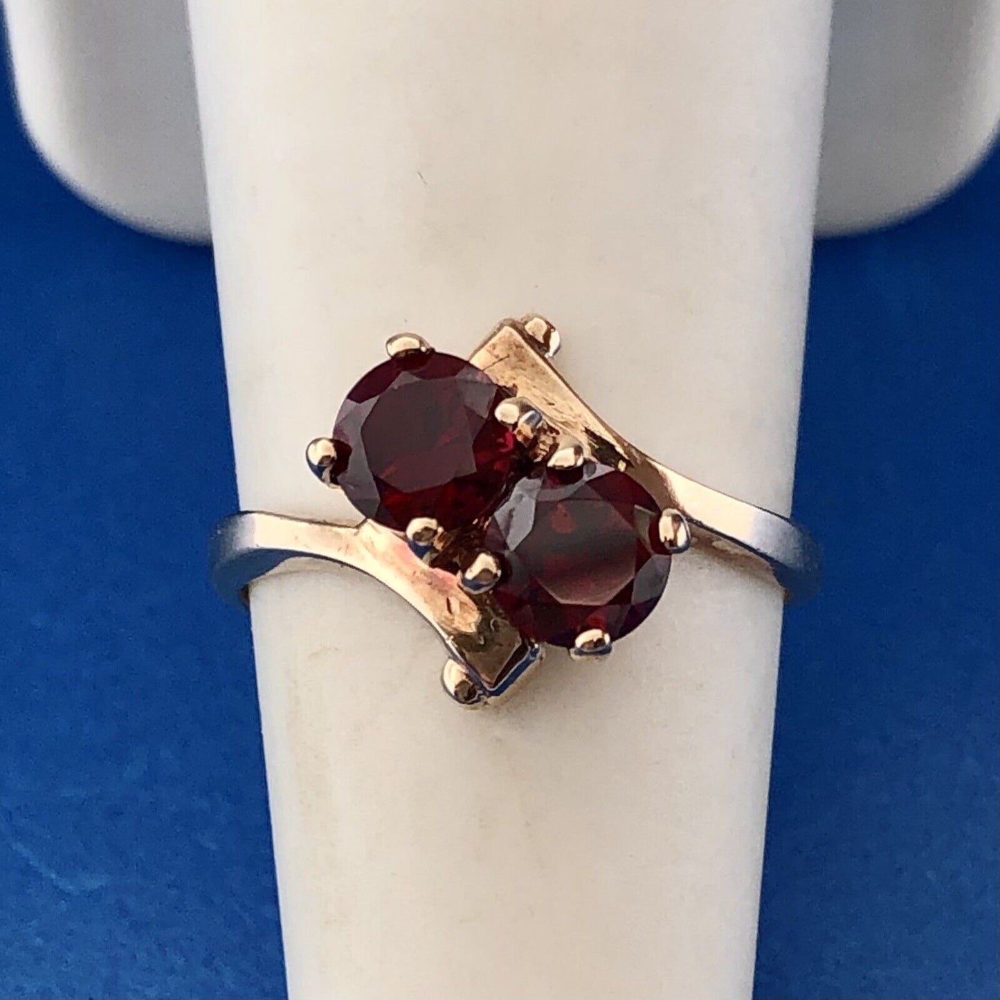 Designer 10K Yellow Gold Red Spinel Duo January Anniversary Modern Bypass Ring