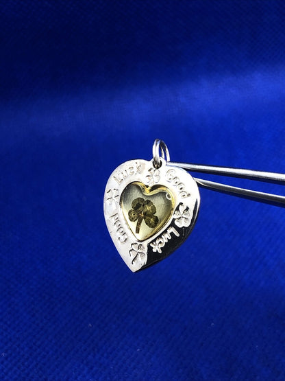 Designer LKY 925 Sterling Silver Lucky Good Luck Four Leaf Clover Heart Pendant